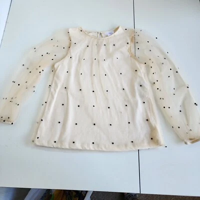 Zara Kids Polka Dot Tulle Lighweight Blouse Top Girls Cream Black Sz 11-12 - Image 1 of 4