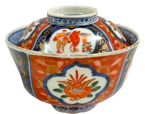 Antique Porcelain Japanese Imari Rice Bowl & Cover Dish 4 1/4 in. Tall C. 19th - Picture 1 of 8