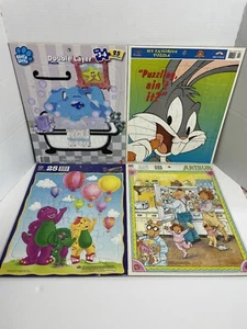 Lot Of 4 Vintage Tray Puzzles 25 Pieces Age 3/5 Barney Arthur Blues Clues I2 - Picture 1 of 9