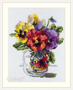 Merejka Counted Cross Stitch Kit Pansies and Butterfly K-153 - Picture 1 of 3