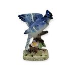 Vintage Beautiful Ceramic Blue Jay Bird On Branch Figurine  Hand Painted  Japan