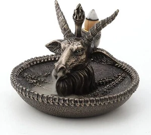 Ciotola incenso 4 1/8" testa di bestia baphomet resina scultura finitura bronzo flusso posteriore - Foto 1 di 7