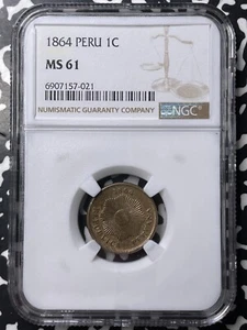 1864 Peru 1 Centavo NGC MS61 Lot#G8973 Nice UNC! - Picture 1 of 3