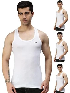 Lux Cozi Men's White Round Neck Sleeveless Cotton Vest (Pack of 4) free shipping - Picture 1 of 6