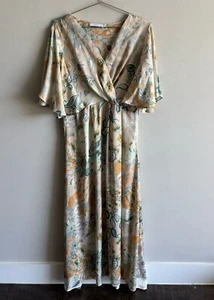 ANANY Womens Faux Wrap Flutter Full Length Maxi Dress Peach Green Paisley Size L - Picture 1 of 12