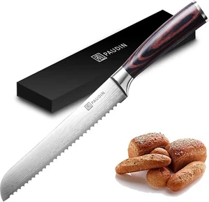 8 inch Offset Bread Knife Serrated Knife Wave Edge Blade Black - Picture 1 of 9