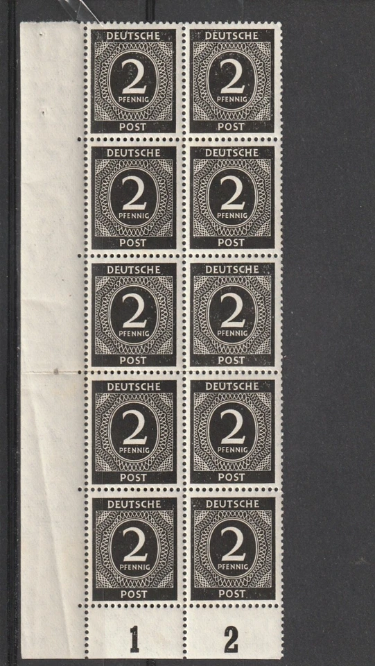 GERMANY STAMPS 1945 BLOCK MNH POST SHEET CORNER 2 PFENNIG - Image 1 of 1