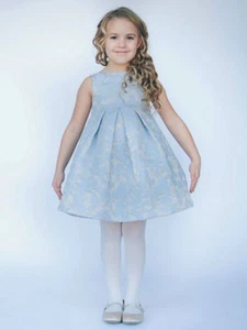 Luli & Me NWT Ocassion and Party Dress Size  2T, 4T, 4, 5 Silver w/Blue Jacquard - Picture 1 of 4