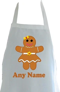PERSONALISED GINGERBREAD GIRL PRINT POLYESTER CHILDS APRON BIRTHDAY GIFT PARTY - Picture 1 of 3