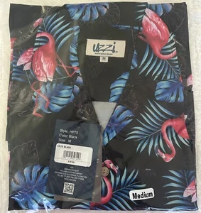 Aloha by UZZI Men's Hawaiian Shirt-Black w/Flamingo's- medium-collared,button up - Picture 1 of 5