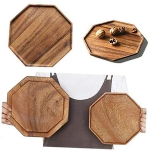 Set of 2 Acacia Wooden Serving Tray Vegetable Fruit Platter Wood 12 & 10 inch - Picture 1 of 8