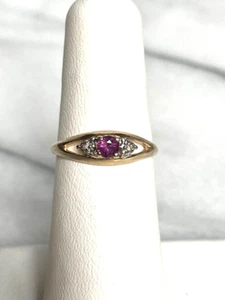 YELLOW GOLD RUBY AND DIAMOND RING SIZE 5.5 - Picture 1 of 8