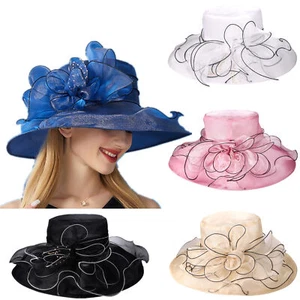 Women Kentucky Derby Hat Tea Party Bridal Dress Wedding Church Flowers Sun Hats - Picture 1 of 53