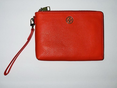 Tory Burch Robinson grande portafoglio in pelle da polso arancione ciottolato 8”x6”