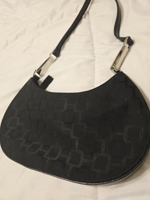 Nine West 10” Black Sqare Pattern Cotton Shoulder Bag Cottage Design Y2K Party  - Image 1 of 4