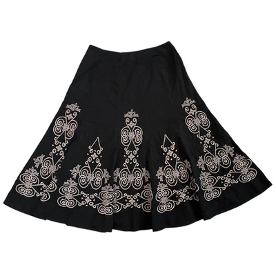 Sunny Leigh MIDI Black Swing Skirt Size 4 Embroidered A-Line Regency Whimsygoth - Image 1 of 4