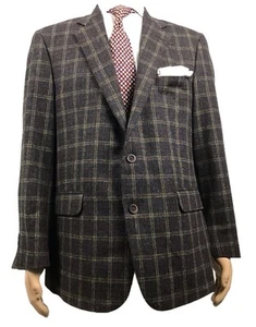 Coppley Men’s Brown Windowpane Bottoli Fabric Tweed Wool Sport Coat Blazer 44R  - Picture 1 of 22