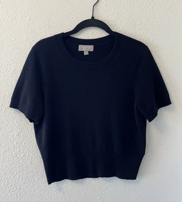 Camiseta suéter feminina J.Crew cashmere encolhida média preta cropped minimalista - Imagem 1 de 4
