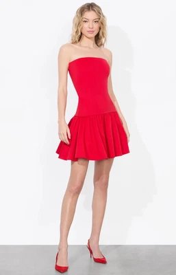 💕 $295 ALICE & OLIVIA SZ 2 ORIANA ЯРКО РУБИНОВЫЙ КРАСНЫЙ ПАДЕНИЕ ТАЛИИ ОБТЯЖКУ МИНИ-ПЛАТЬЕ - Изображение 1 из 4