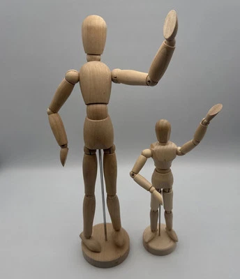 2 Wood Poseable Human Model Figure 8' & 13" Tall Articulated Manikin Drawing Art - Image 1 of 4