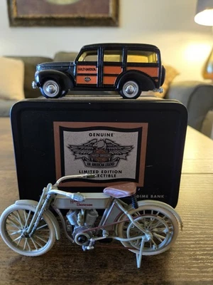 Harley-Davidson Motorcycle Vintage Bike Model Toy And Dime Coin Bank Lot Of 2  - Image 1 of 4