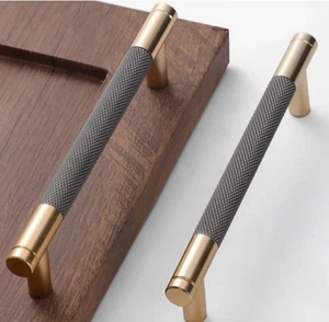 Schrankgriffe 24 Stück 5 "Loch zu Loch 6,2" insgesamt gold & grau gerändelte Griffe - Bild 1 von 6