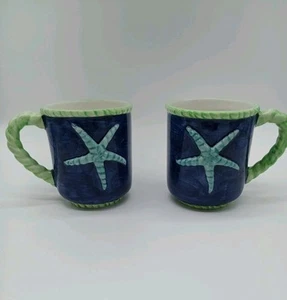 Juego de 2 tazas de cerámica Vietri Italia azul verde pintadas a mano estrellas de mar 8 oz  - Imagen 1 de 23