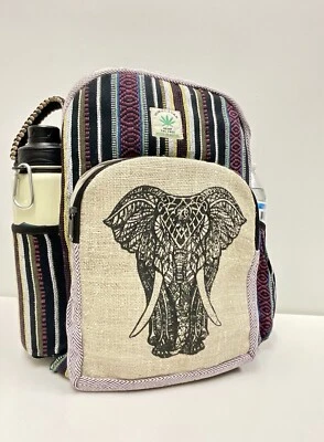 Mochila de cáñamo hecha a mano elefante con bolsillo para computadora portátil Nepal comercio justo senderismo boho Foto 1 de 4