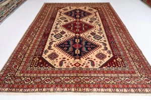 8 x 10 ft kazak beige Area Rug Afghan Hand Knotted Veg Dye Wool - Picture 1 of 10