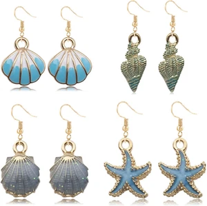 4Pair Beach Summer Sea Shell Earrings Set for Women Trendy Charm Sea Shell Conch - Picture 1 of 12