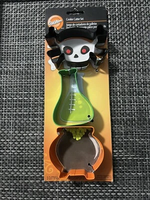 Wilton 3 piezas cortadores de galletas de Halloween poción vaso bruja caldero calavera hueso cruzado Foto 1 de 4