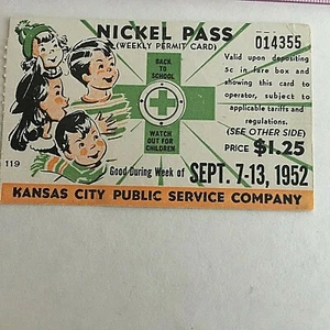 1952 Kansas City Public Service Company Streetcar Weekly Nickel Pass Ticket 551A - Picture 1 of 5