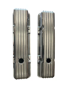 Vintage Chevy 283 305 350 400 V8 Retro Finned Aluminum Tall Valve Covers w Bolts - Picture 1 of 5