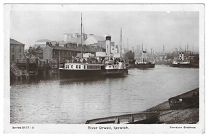 SUFFOLK - RIVER ORWELL, IPSWICH 1908 Davidson Echtfoto Postkarte RADDAMPFER - Bild 1 von 1