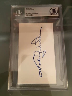Tarjeta índice autografiada por Johnny Unitas 3x5 Baltimore Colts Beckett autenticada Foto 1 de 2
