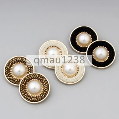 6PCS VINTAGE 18MM-25MM METAL SHANK BUTTONS PEARL ROUND CLOTHING BAG SEWING CRAFT - Image 1 of 4