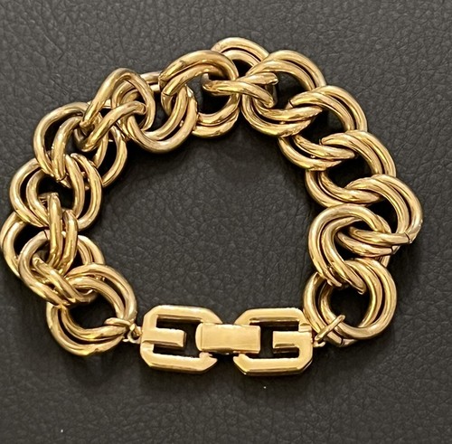 Bracciale Vintage Grosso Givenchy GG Logo Catena Cavo Placcato Oro