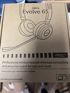 NEW Jabra Evolve 65 MS Wireless Headset, Stereo With Link 370 USB Adapter & Case
