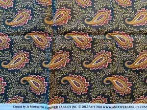 1/2 yd Paisley Green cotton floral repro 2012 JO MORTON Andover Fabrics #7004 - Picture 1 of 4