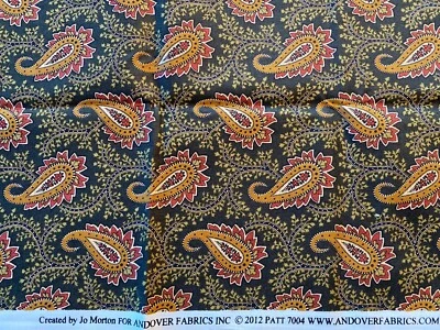 1/2 yd Paisley Green cotton floral repro 2012 JO MORTON Andover Fabrics #7004 - Image 1 of 4