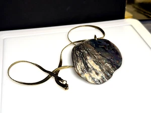 Vintage Necklace Pendant Paua Abalone Pearl Gold Metal Mexico 29.36g - Picture 1 of 11