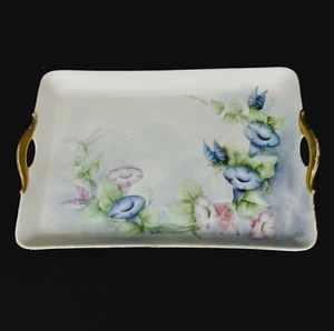 Antique Bavarian Handpainted Gold Gilt Floral Porcelain Tray With Handles - Picture 1 of 5
