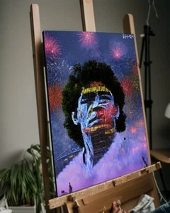 MARADONA Sport Art Illusion Abstract Painting w/COA Framed Canvas 40X30cm Hitt - Picture 1 of 3