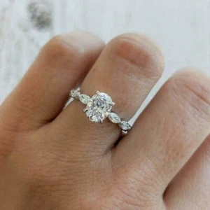 1.69TCW Oval Cut Moissanite Vintage Style Ring 925 Sterling Silver Wedding Ring - Picture 1 of 10