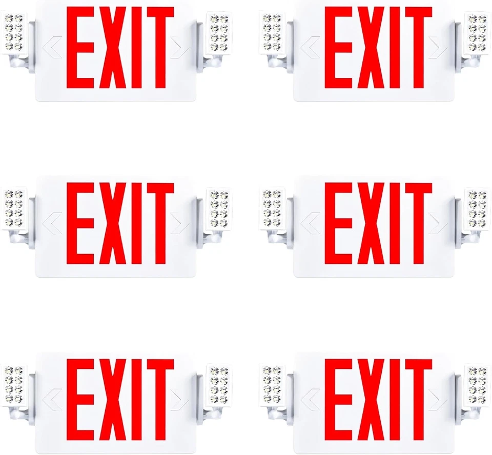 6 Pack LED Exit Sign Emergency Light–Hi Output RED Compact Combo UL 924 Listed - Image 1 of 4