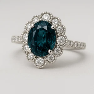 Certified Natural Teal Sapphire Natural White Diamond 18K Gold Ring 2.40 TCW - Picture 1 of 3