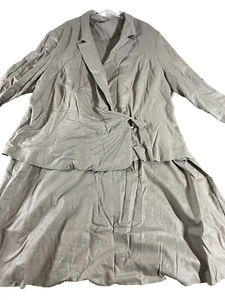 Allison Woods 2pc Skirt Suit Womens 32W Linen Blend Gray Shimmer VNTG - Picture 1 of 21