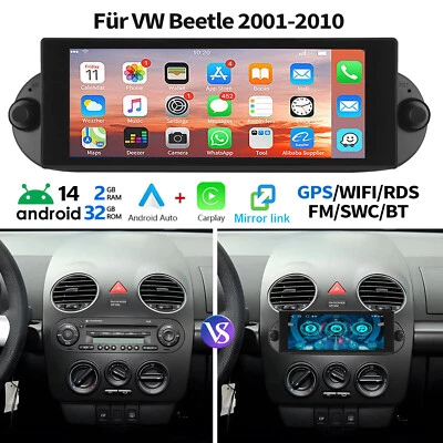 Für VW New Beetle 1C1 9C1 Android 14 Autoradio Carplay GPS Navi RDS Bluetooth - Bild 1 von 4