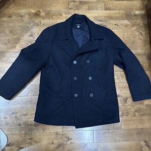 J. Crew Navy Wool Large Peacoat Double Breasted Mens Size L - Picture 1 of 10