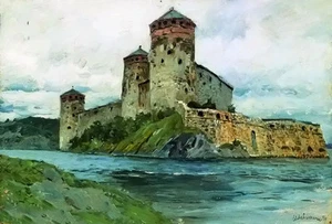 Oil painting Fortress Finland castle by river art Isaak Iliich Levitan 24"x36" - Picture 1 of 1